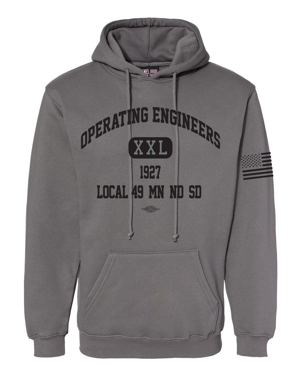 Bayside Adult Pullover Hooded Sweatshirt - Charcoal - IUOE 49 XXL Logo