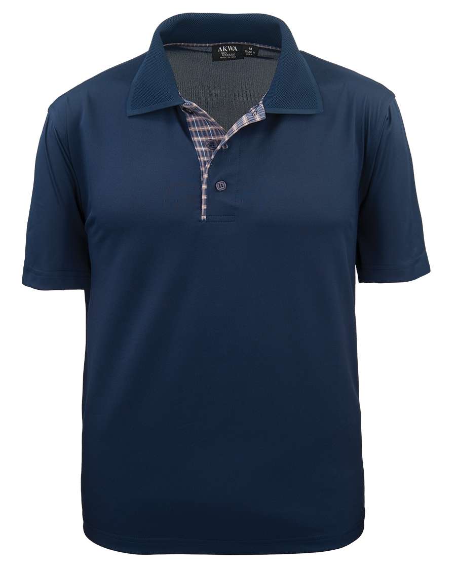 AKWA 1345-AQD Men's Aqua-Dry Plaid Placket Polo