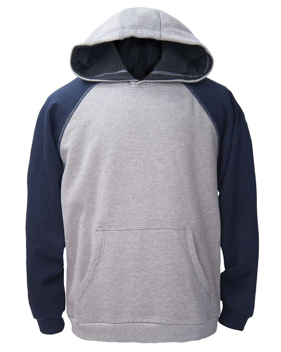 AKWA 1737-CVC Men's Cotton Polyester Fleece Two-Tone Raglan Pullover Hoodie