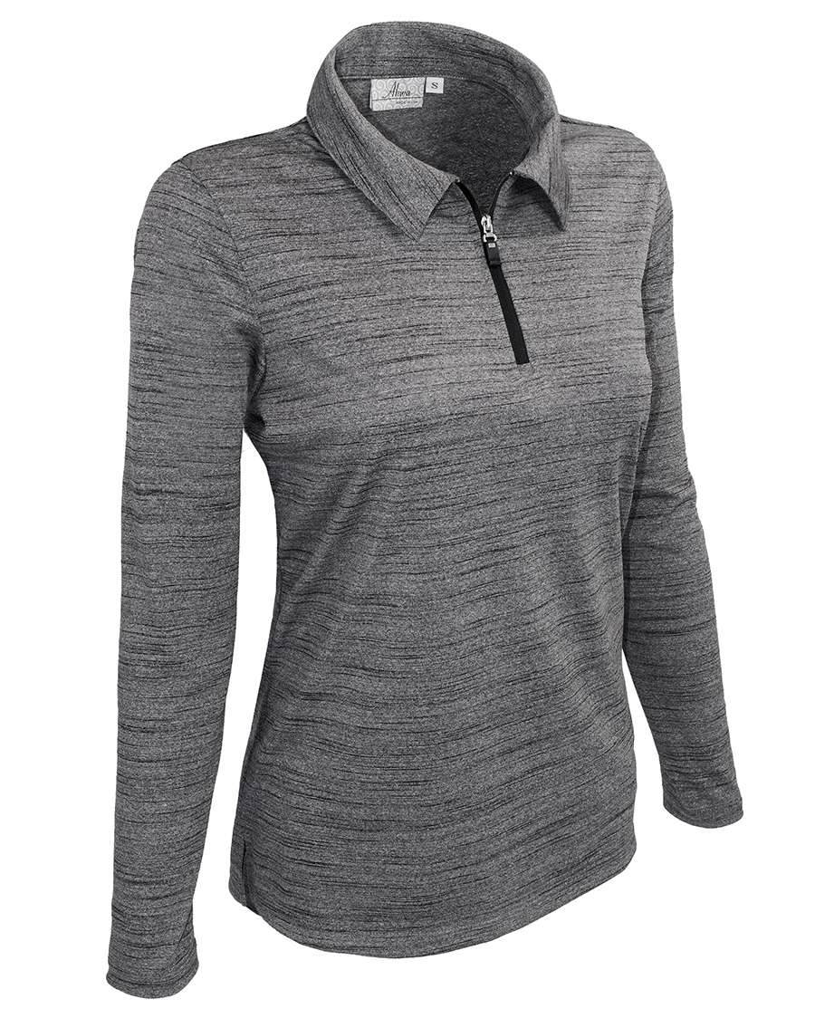 AKWA 480-TSJ Ladies' Tiger Stripe L/S 1/4 Zip Polo