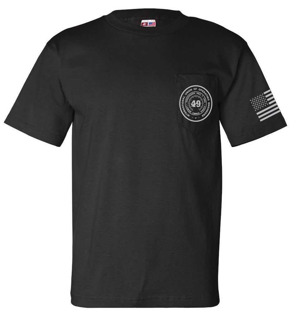 Bayside Unisex Heavyweight Pocket T-Shirt - Black - Wheel IUOE 49